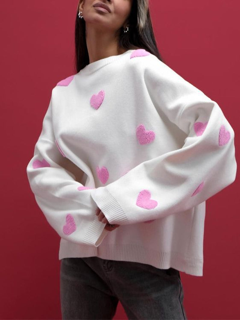 Long Sleeve Loose Heart-Shaped round Neck Sweater for Women Autumn and Winter