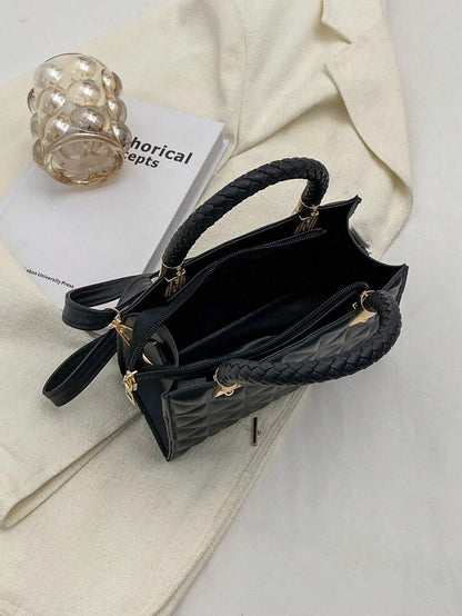 Fashionable,Minimalist,Casual,Fashionable,Minimalist,Casual,Mini Square Bag Braided Detail PU for Girl, Teen Girls