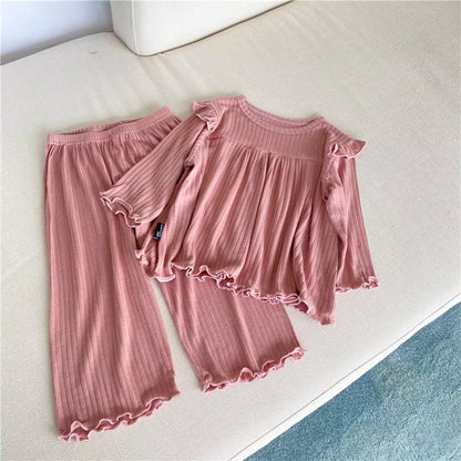 Baby Pajamas Sets Sweatshirt+Pant 2PCS Infant Toddler Ribbed Homesuit Child Cotton Princess Sleepwear Baby Clothes 1-5Y