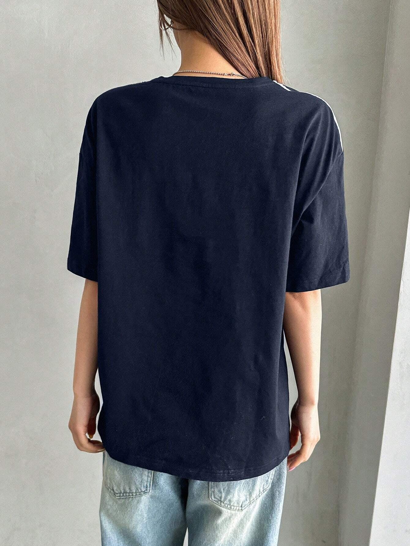 DAZY Summer Casual Loose Short Sleeve T-Shirt with Letter Print