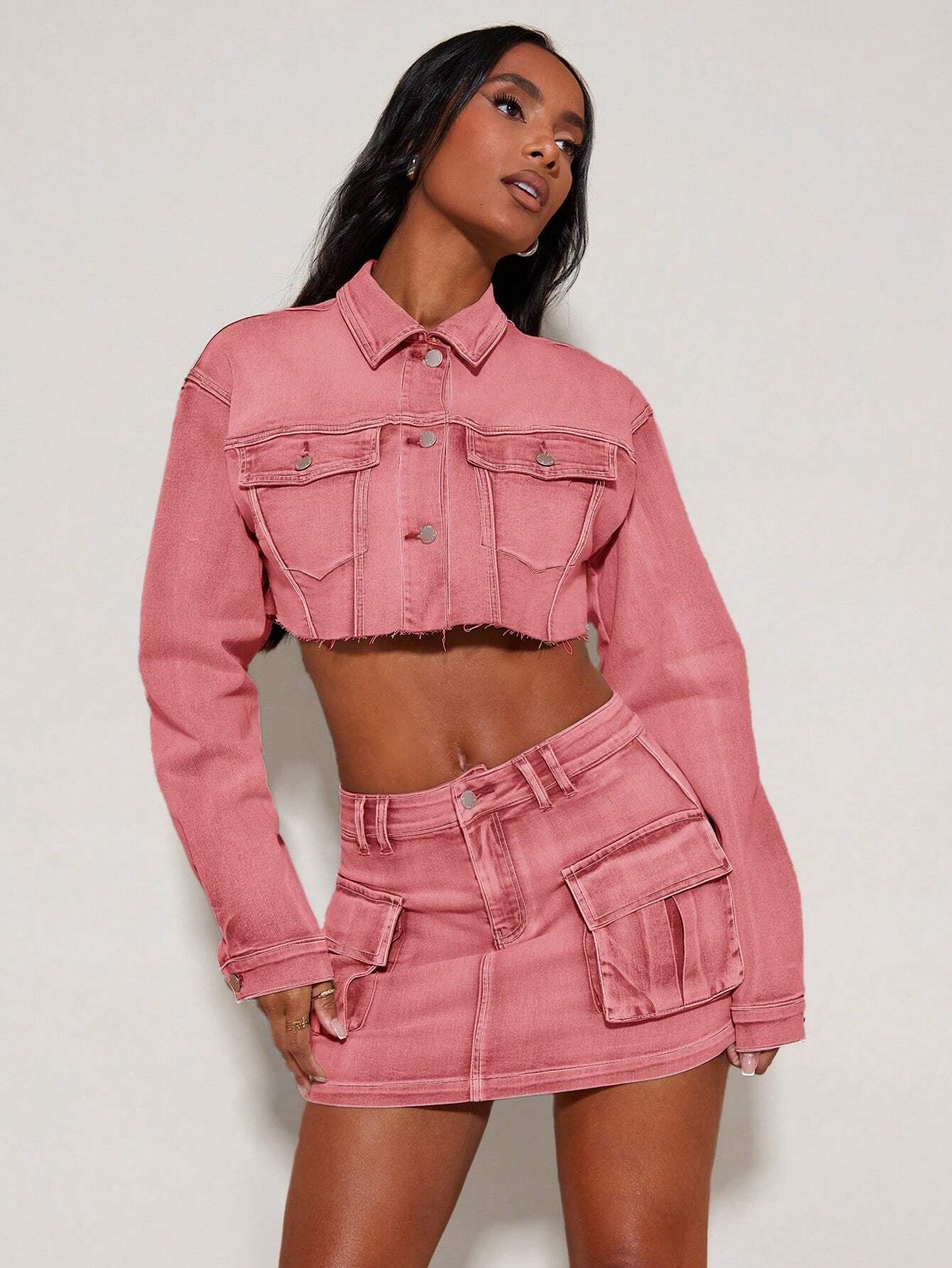 BAE Flap Pocket Denim Mini Skirt