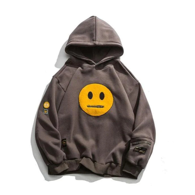 Smiley Face Zipper Pocket Unisex Hoodie: Streetwear Skater Fashion with an Emoji