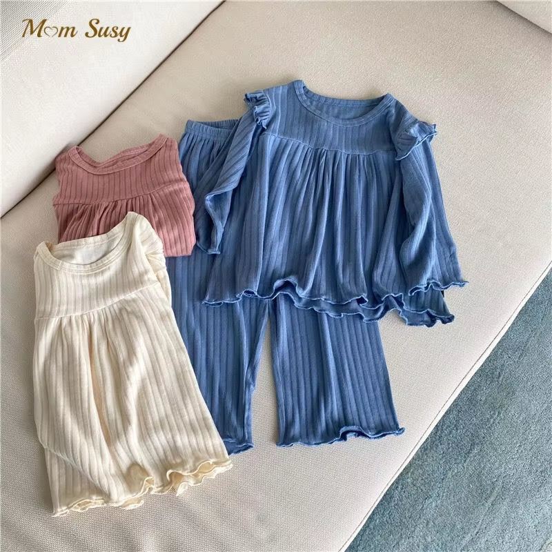 Baby Pajamas Sets Sweatshirt+Pant 2PCS Infant Toddler Ribbed Homesuit Child Cotton Princess Sleepwear Baby Clothes 1-5Y