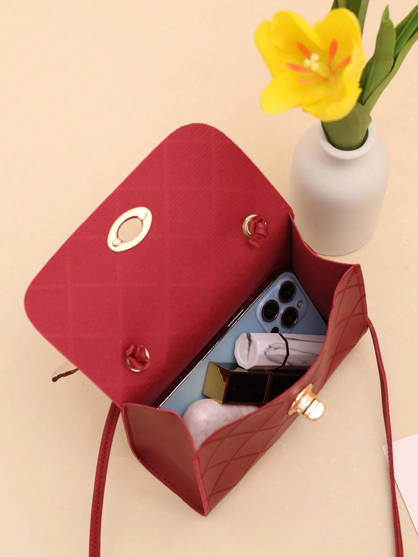 Bow Decor, Silk Scarf Decorated Small Square Bag for Daily Shopping