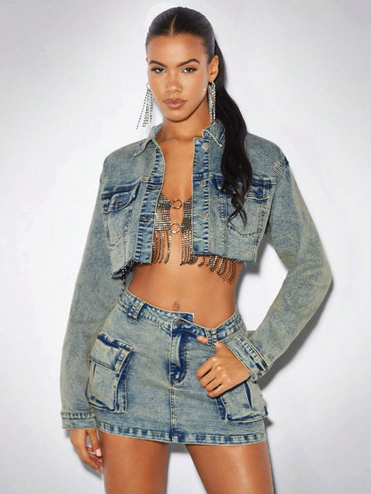 BAE Flap Pocket Denim Mini Skirt