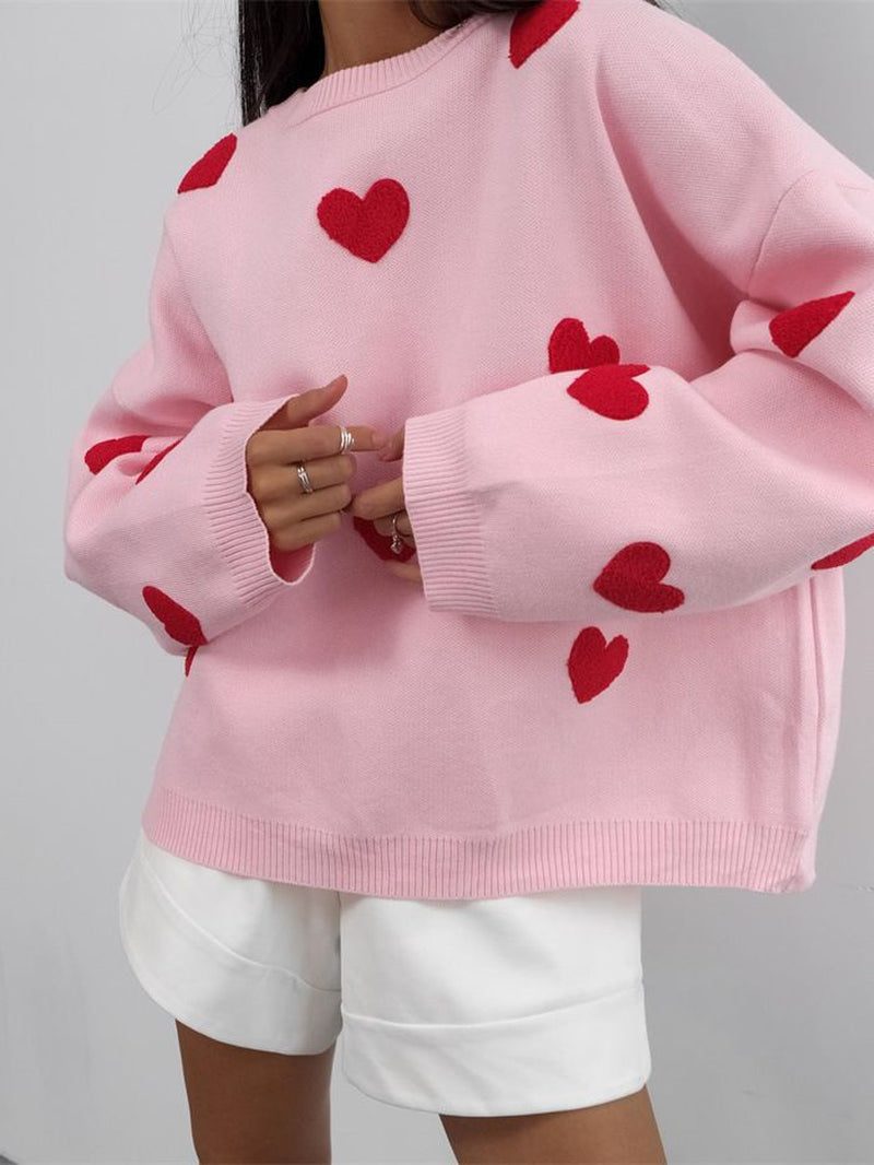 Long Sleeve Loose Heart-Shaped round Neck Sweater for Women Autumn and Winter