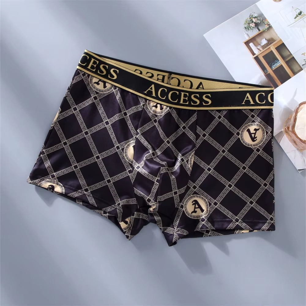 5Pcs/Lot Black Gold Men Boxers Comfortable Cotton Fashion Underwear