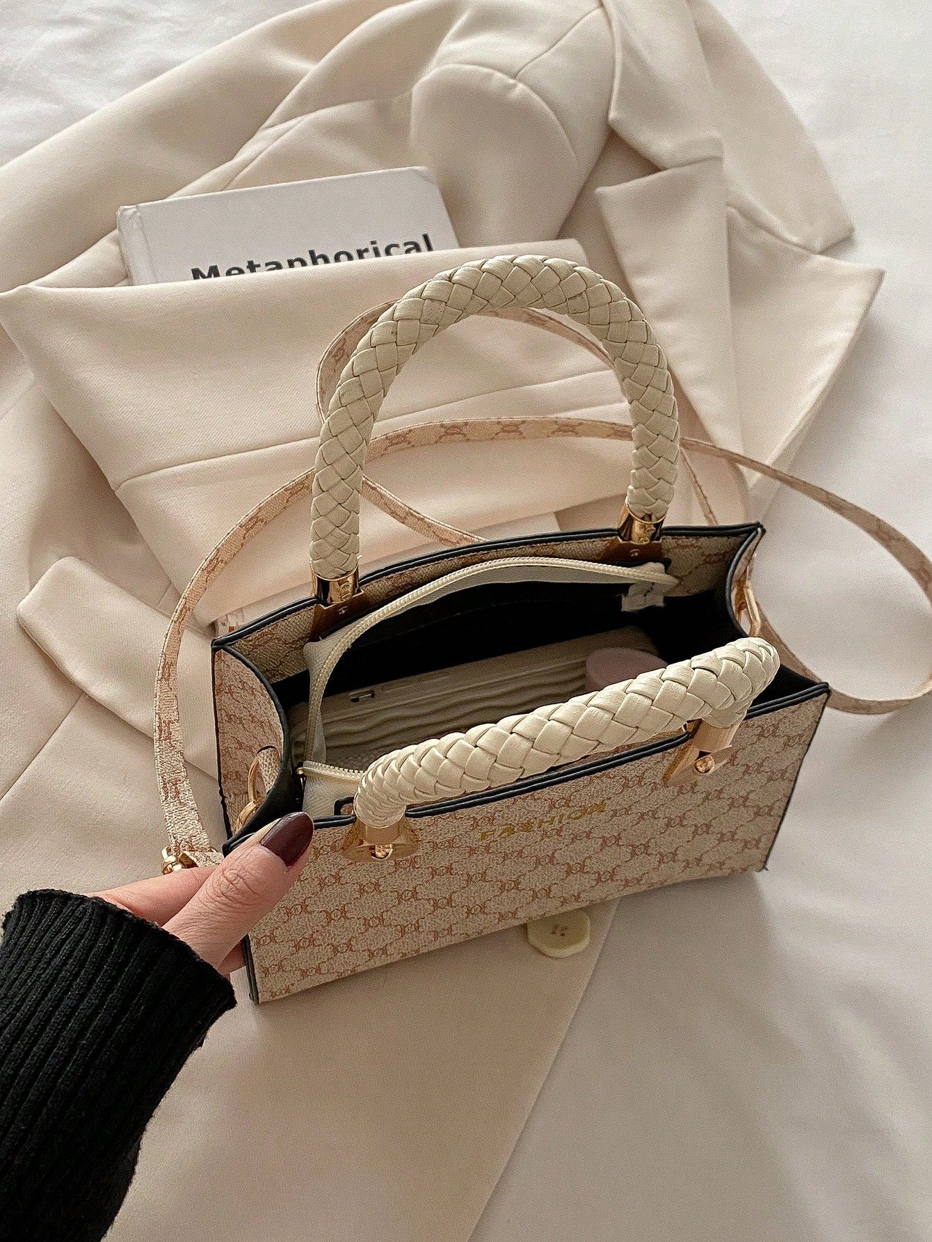 Fashionable,Minimalist,Casual,Fashionable,Minimalist,Casual,Mini Square Bag Braided Detail PU for Girl, Teen Girls