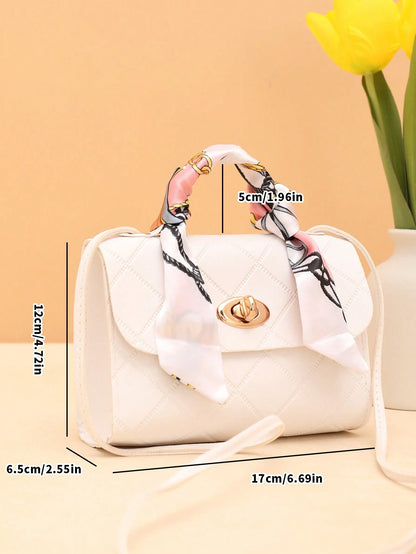 Bow Decor, Silk Scarf Decorated Small Square Bag for Daily Shopping