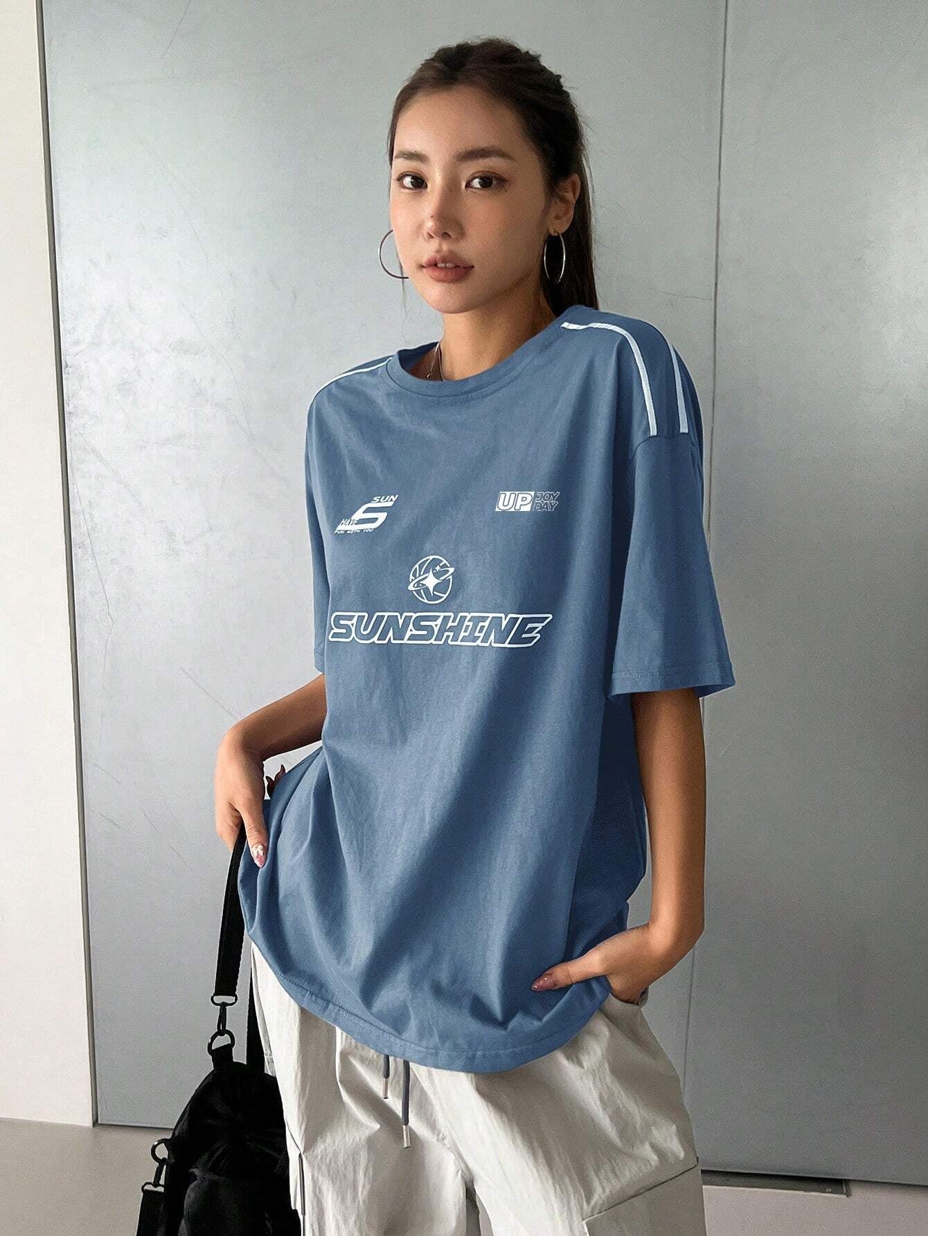 DAZY Summer Casual Loose Short Sleeve T-Shirt with Letter Print