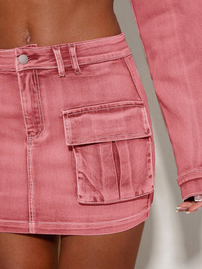 BAE Flap Pocket Denim Mini Skirt