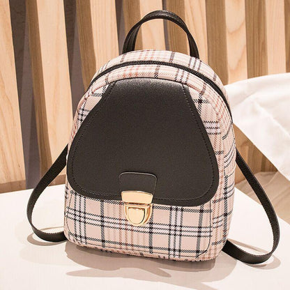 Ladies Check Lock Small Backpack One Shoulder Diagonal Handbag Coin Purse