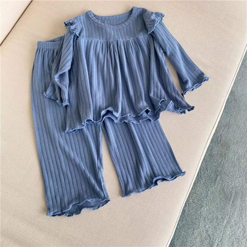 Baby Pajamas Sets Sweatshirt+Pant 2PCS Infant Toddler Ribbed Homesuit Child Cotton Princess Sleepwear Baby Clothes 1-5Y