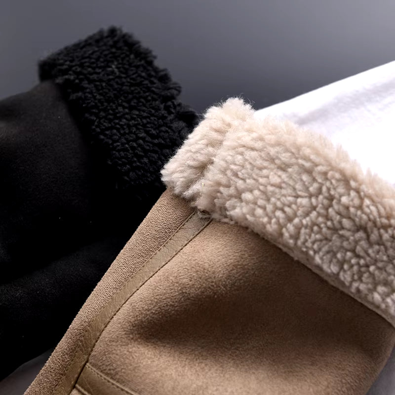 2022 Winter Women Thick Warm Suede Lamb Jacket Short Motorcycle Brown Coats Faux Shearling Sheepskin Leather Jackets Outwear