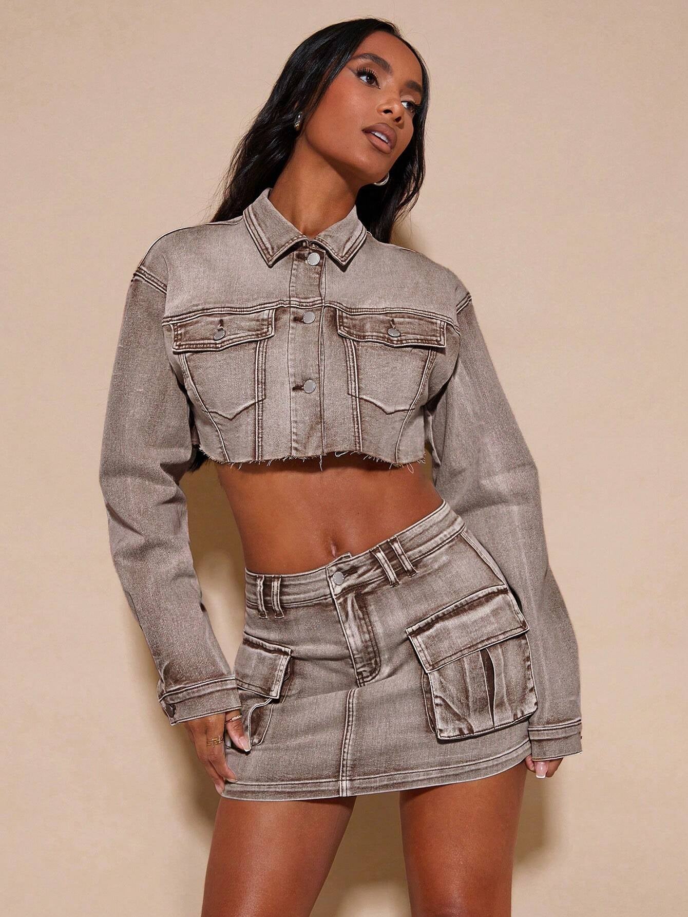 BAE Flap Pocket Denim Mini Skirt