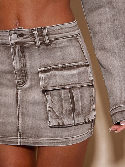 BAE Flap Pocket Denim Mini Skirt