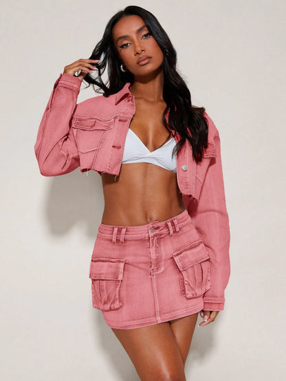 BAE Flap Pocket Denim Mini Skirt